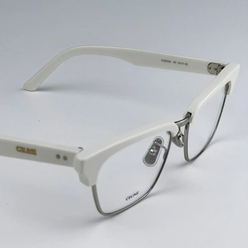 NEW Celine CL50026U 017 Matte Palladium White Geometric Women Eyeglasses